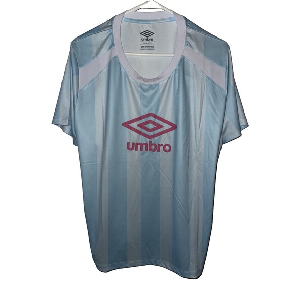 Umbro Womens Soccer Jersey XL Light Blue Striped Athletic Training Shirt - Picture 1 of 3